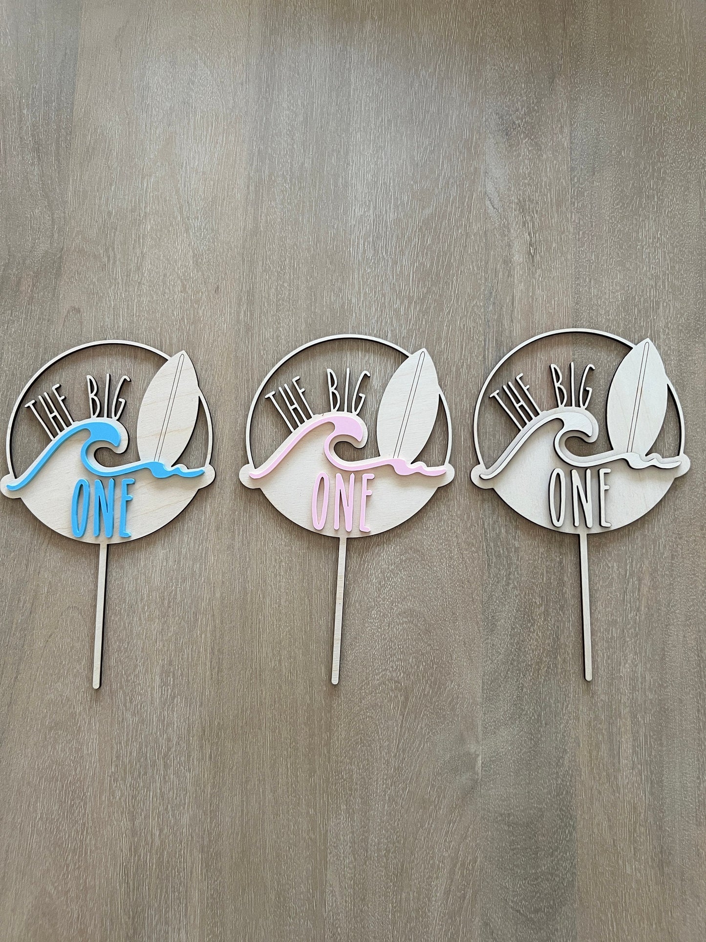 Surfboard Cake Topper: 'The Big One' 1st Birthday, Laser Engraved