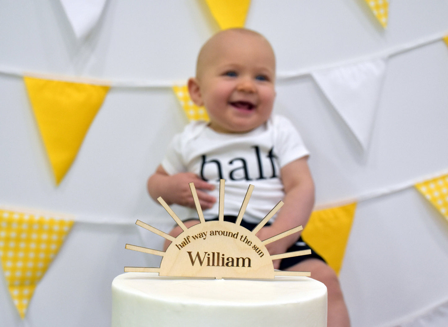 Half Way Around The Sun Cake Topper, Six Month Birthday, Custom Name