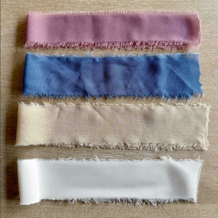 Four chiffon ribbon color options: mauve, dusty blue, beige, white
