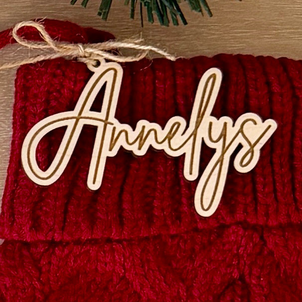 Christmas Stocking Name Tag – Custom Wooden Script Name