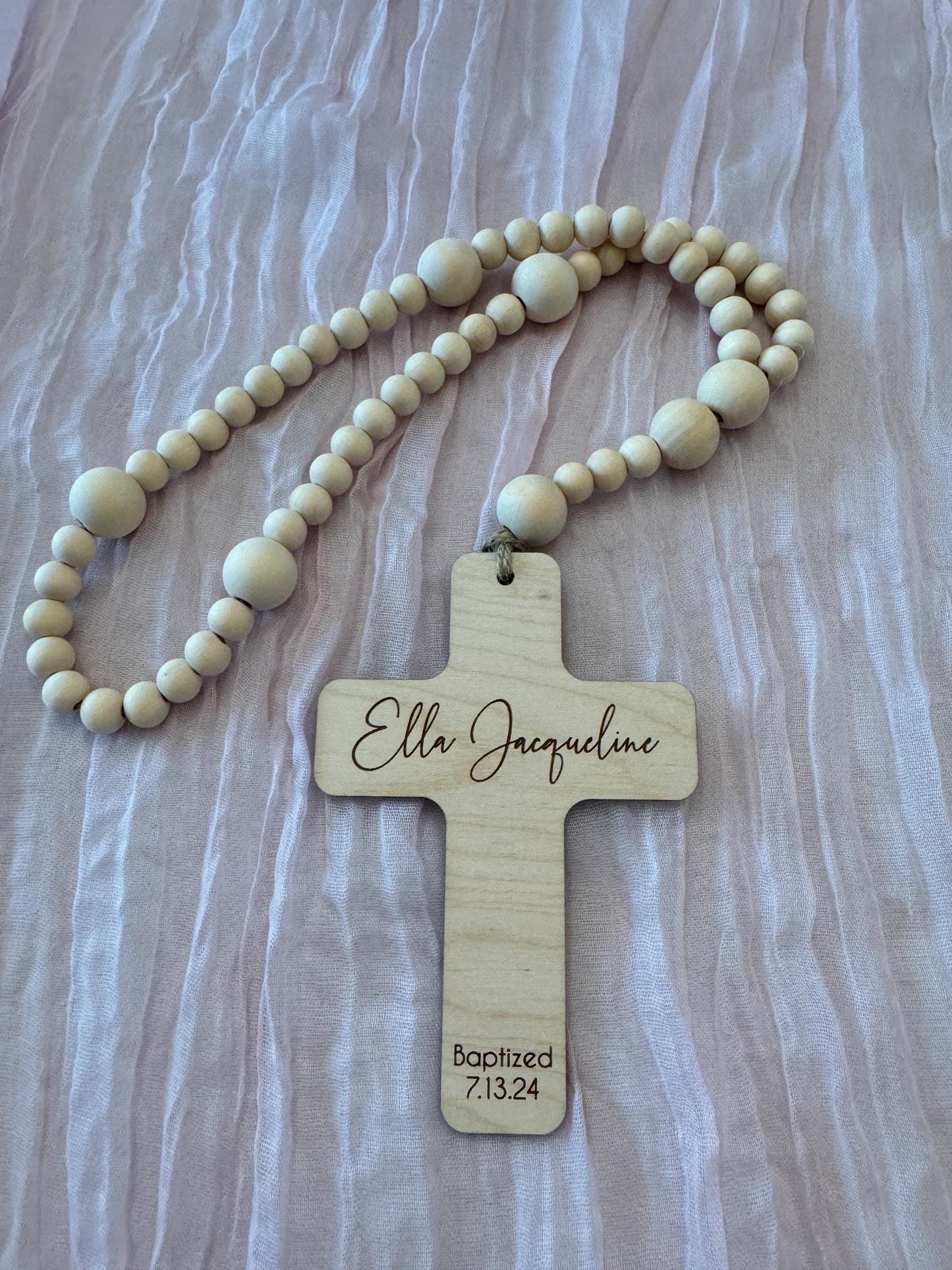 Personalized Wooden Rosary, Baptism or Communion Gift