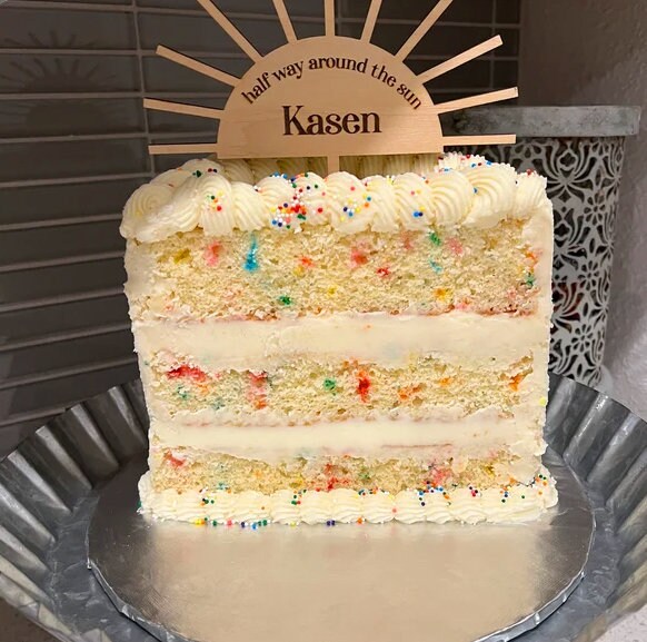Half Way Around The Sun Cake Topper, Six Month Birthday, Custom Name