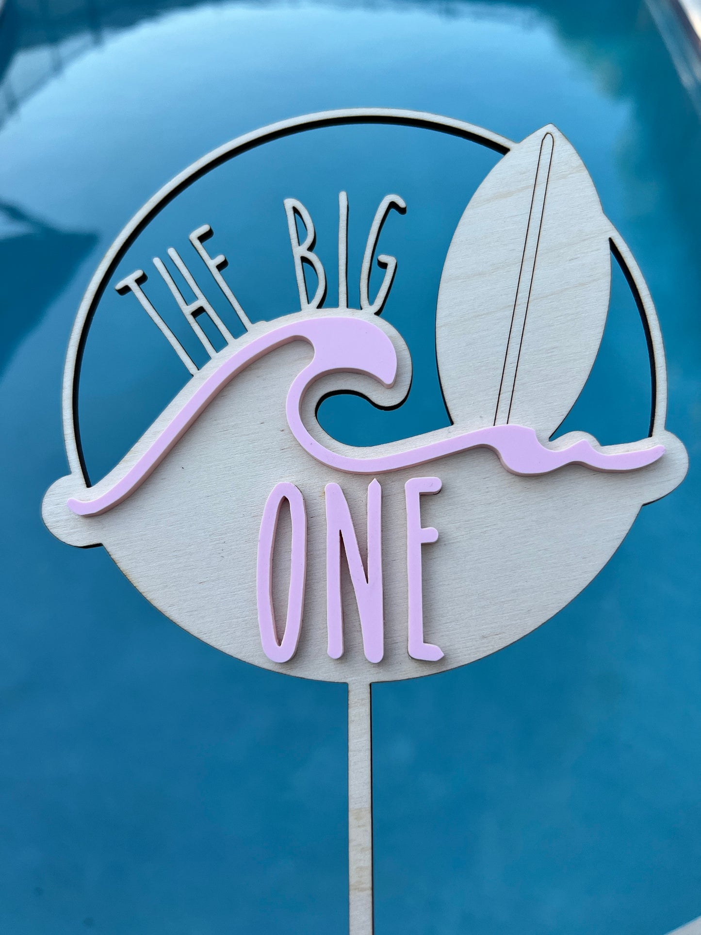 Surfboard Cake Topper: 'The Big One' 1st Birthday, Laser Engraved