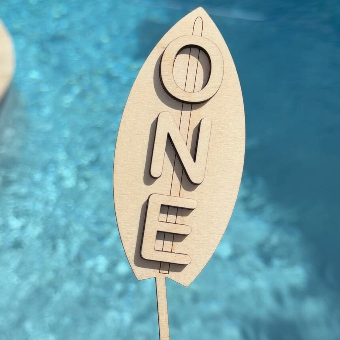 Surfboard Cake Topper Set | Wooden Palm Tree, First Birthday Decor