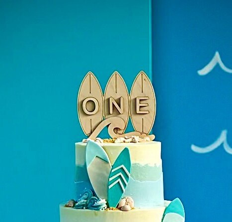 Surfboard First Birthday Cake Topper | Custom Surf Theme Party