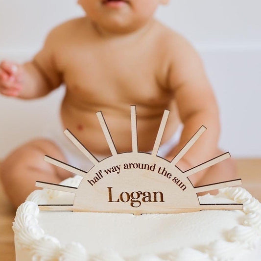 Half Way Around The Sun Cake Topper, Six Month Birthday, Custom Name
