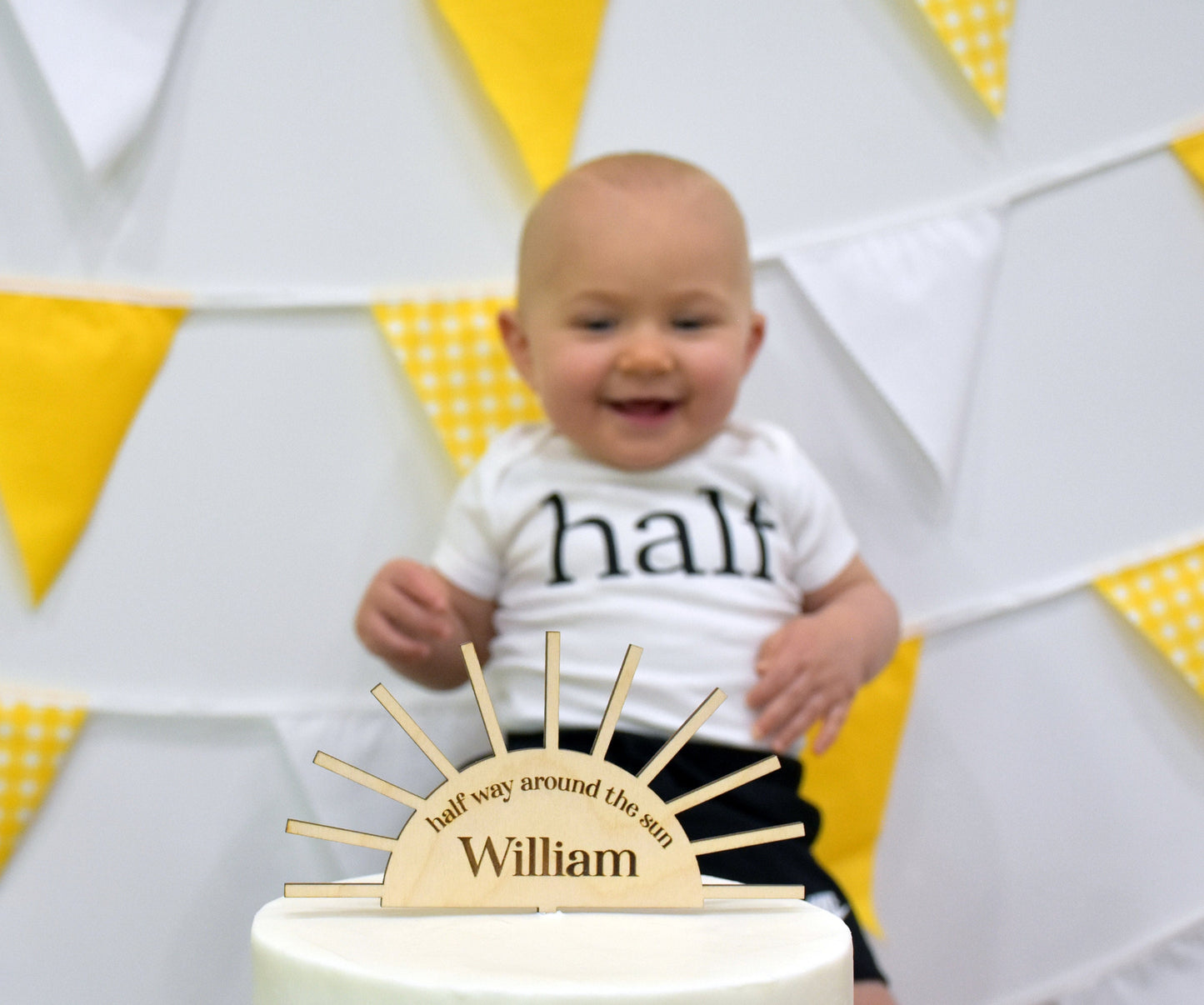 Half Way Around The Sun Cake Topper, Six Month Birthday, Custom Name