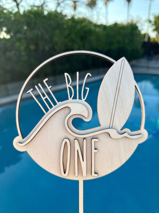 Surfboard Cake Topper: 'The Big One' 1st Birthday, Laser Engraved
