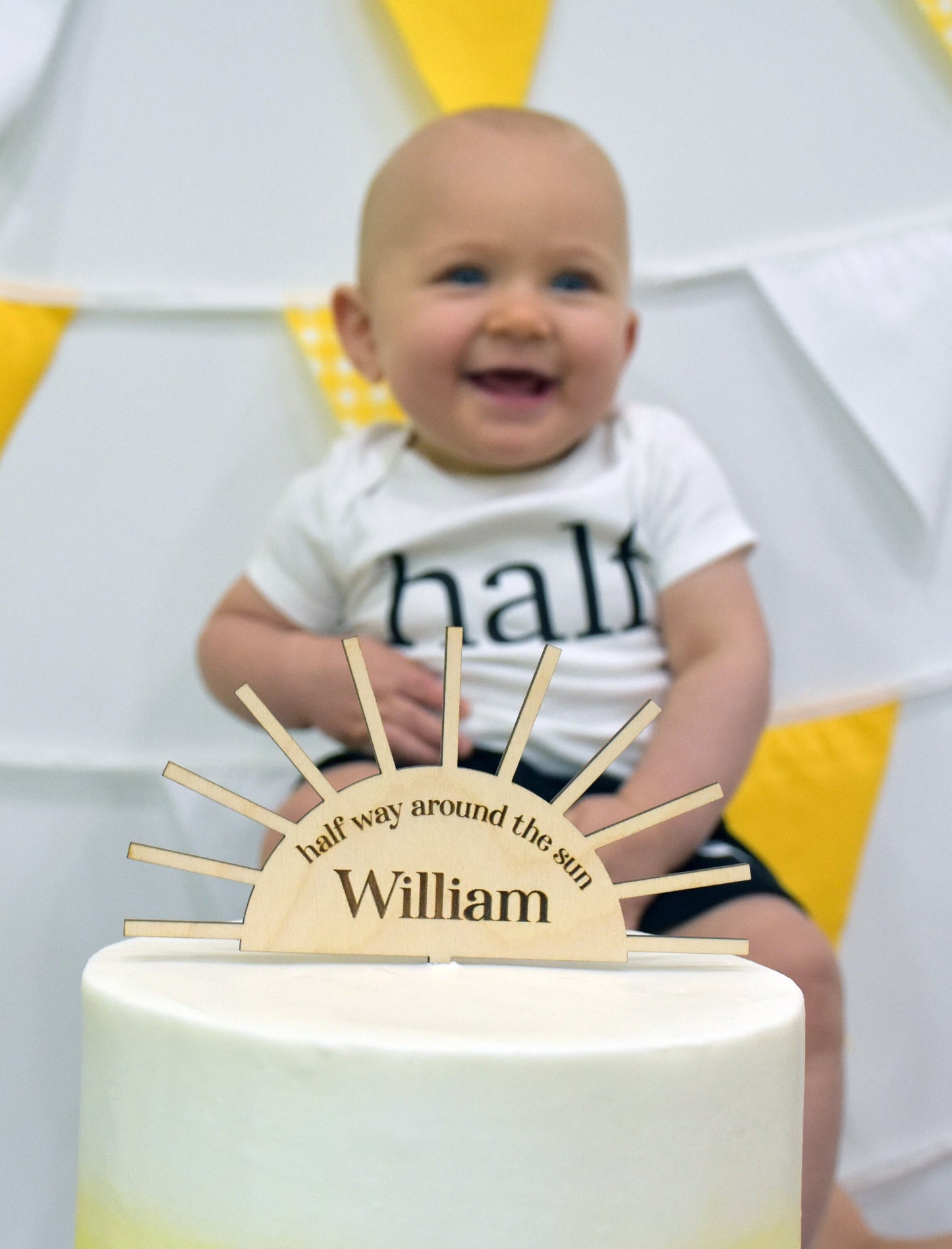Half Way Around The Sun Cake Topper, Six Month Birthday, Custom Name