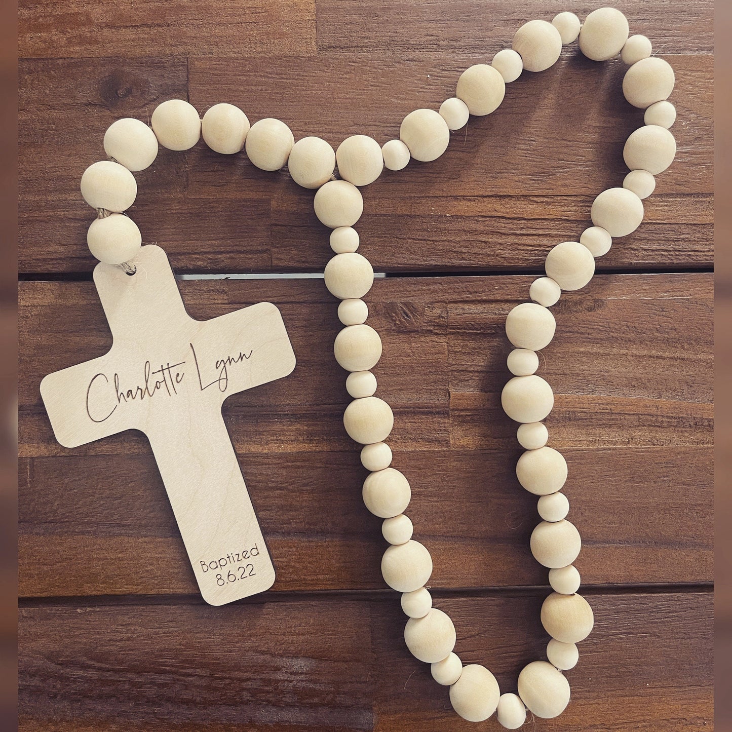 Personalized Wooden Rosary, Baptism or Communion Gift