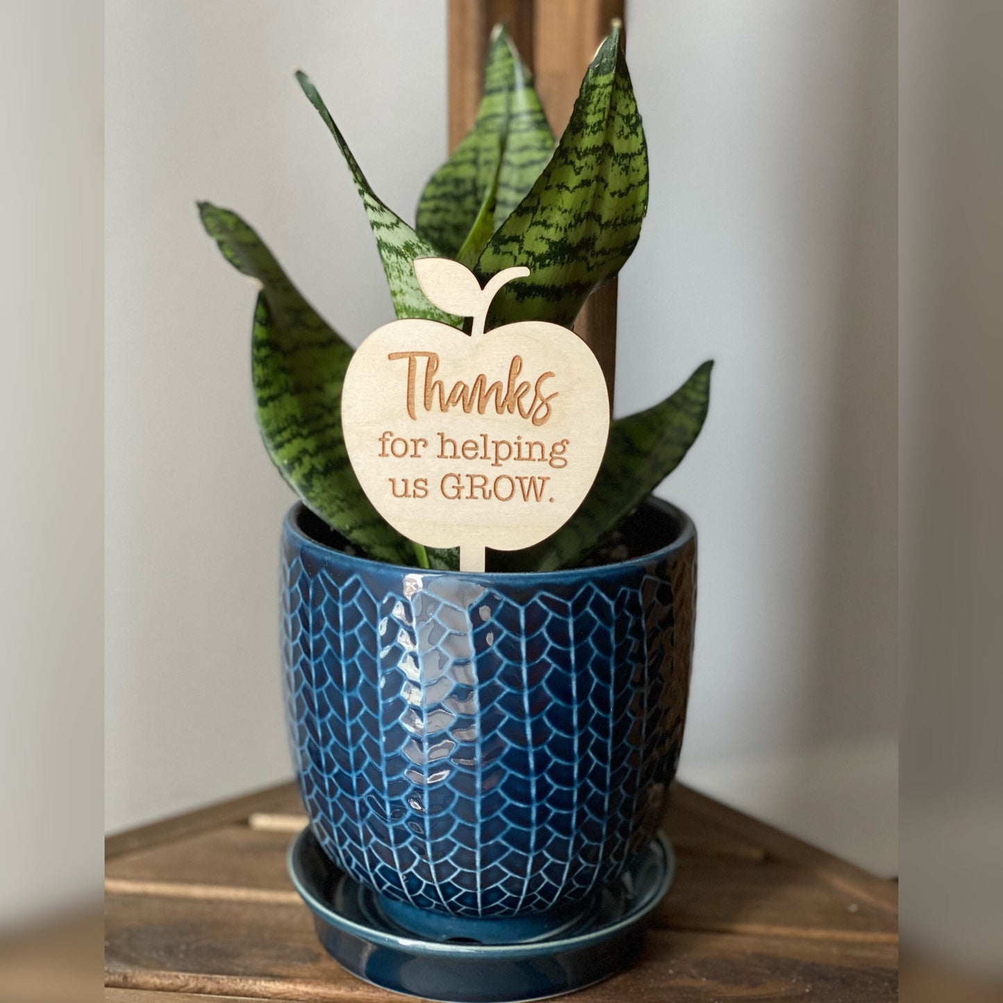 Personalized Teacher Plant Stake, Thanks For Helping Us Grow, Wood