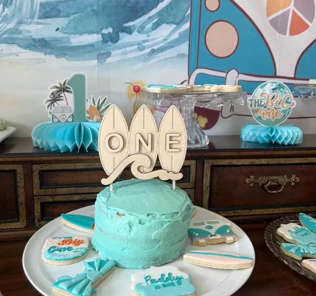 Surfboard First Birthday Cake Topper | Custom Surf Theme Party