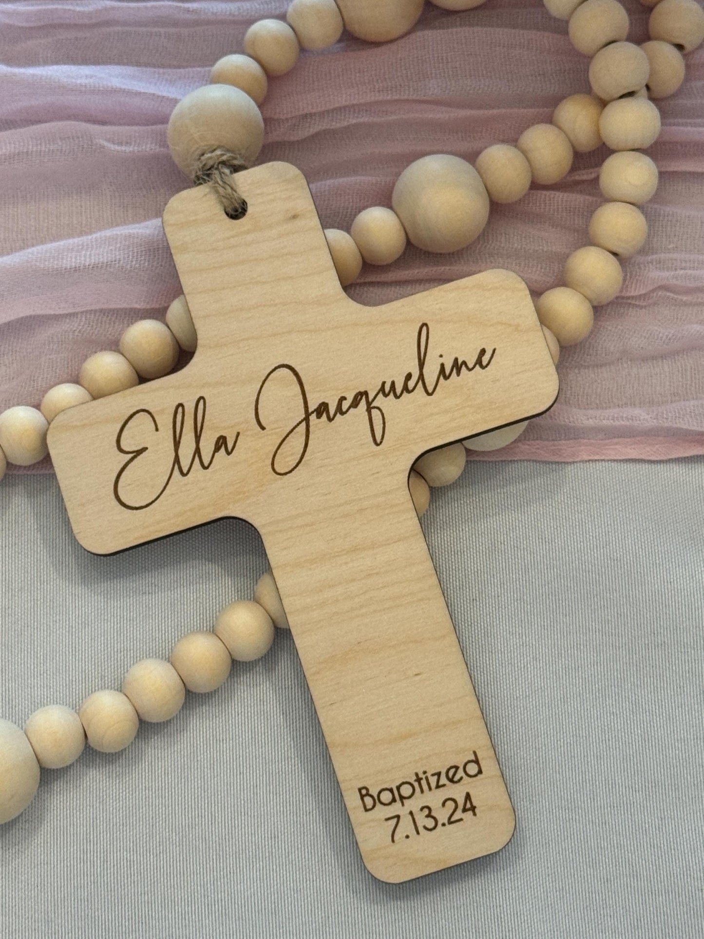 Personalized Wooden Rosary, Baptism or Communion Gift