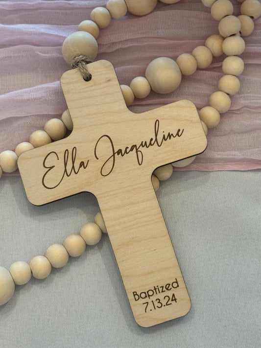 Personalized Wooden Rosary, Baptism or Communion Gift