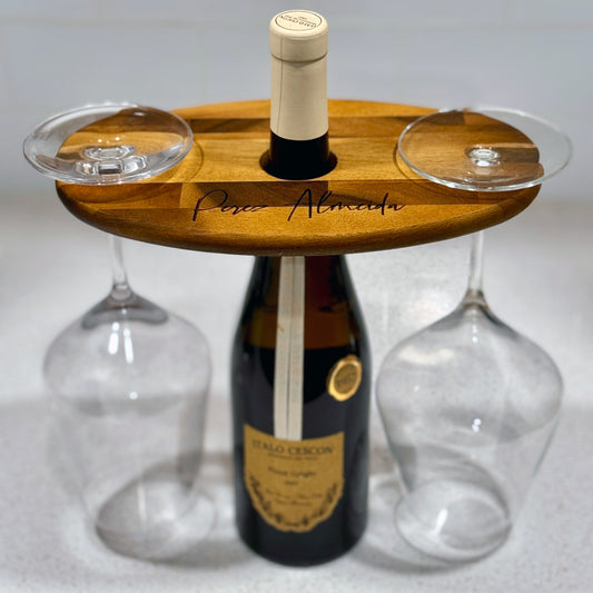 Personalized Acacia Wood Wine Glass Caddy – Custom Engraved