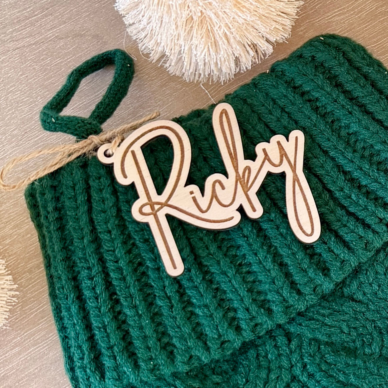 Christmas Stocking Name Tag – Custom Wooden Script Name